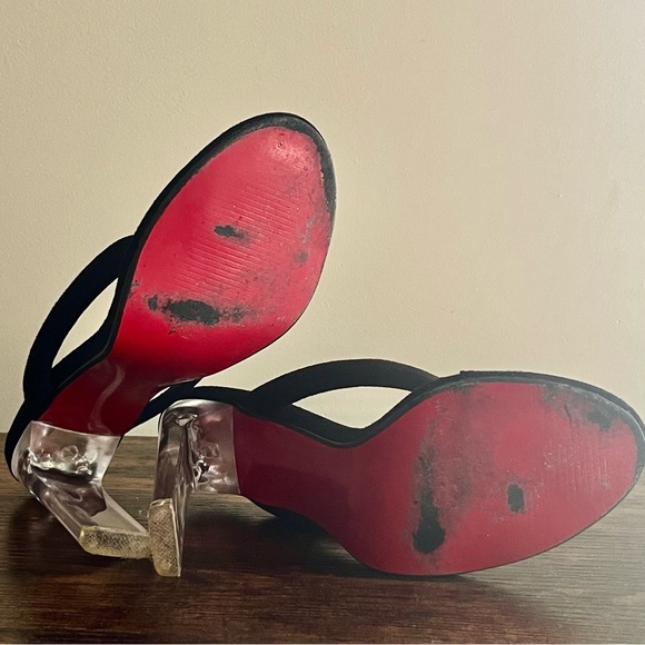 •SOLD•| Christian Louboutin| Vintage Black Red Bottom Glass 4” Sandals Size 38/8 - Picture 9 of 14